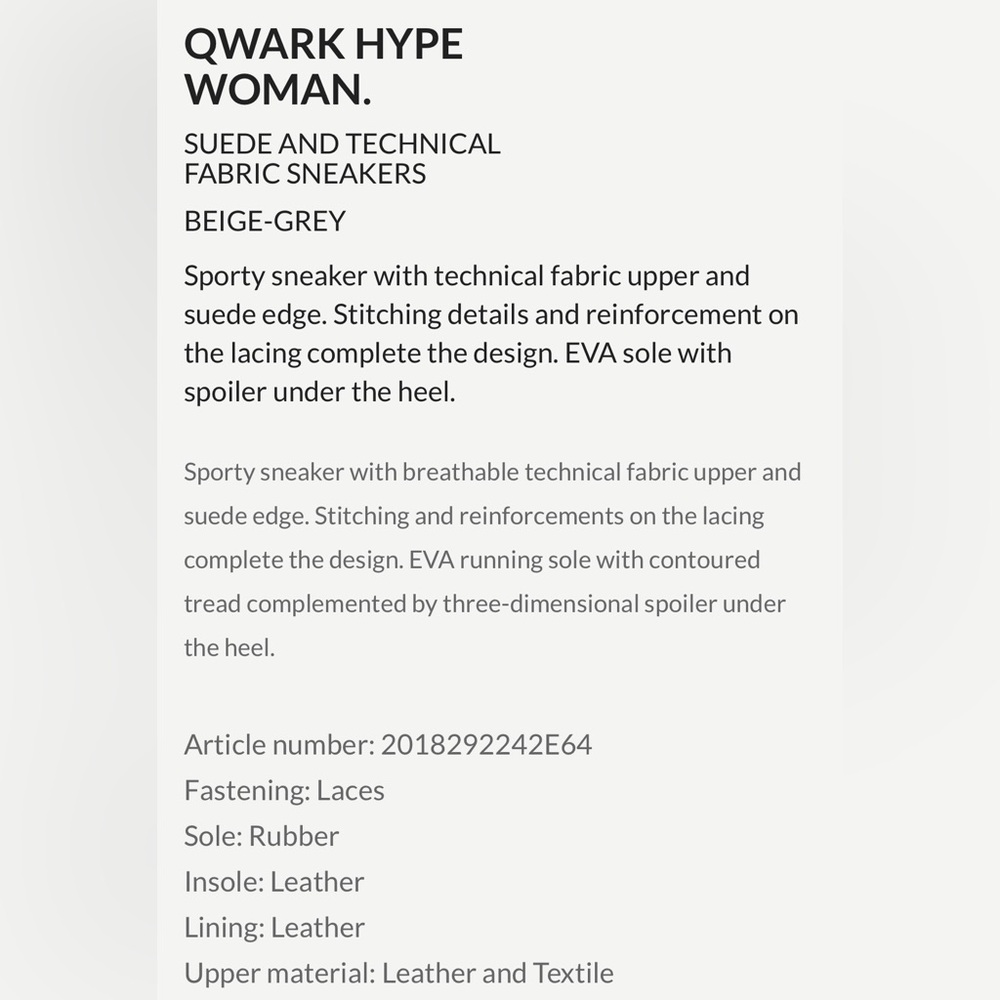 NWT VOILE BLANCHE QWARK HYPE WOMAN
Suede & Technical Fabric Sneakers BEIGE-GREY - Picture 6 of 16